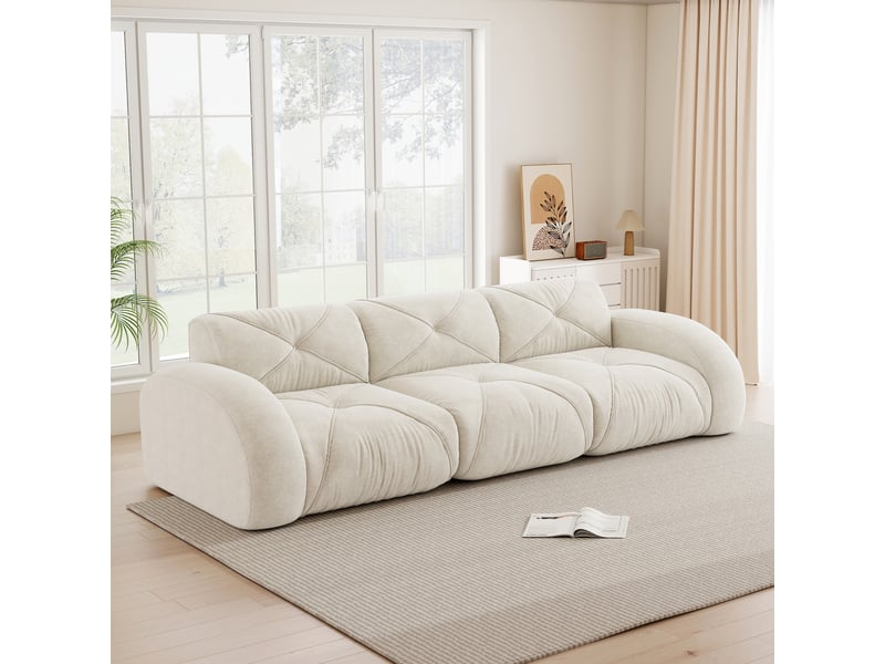 Canapé modulaire 3 places sans cadre avec assise en mousse 32d et tissu chenille pour salon, beige clair - Conforama B