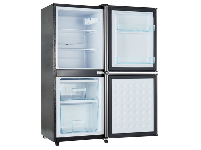 Réfrigérateur combiné 106 l 42,5 x 44,5 x 102 cm noir et argenté, acier inoxydable avec congélateur bas - Conforama C