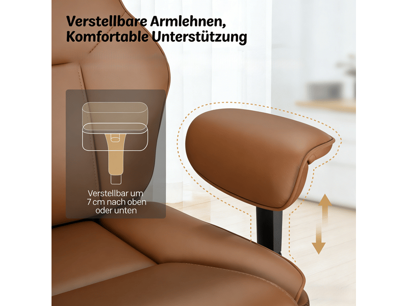  Fauteuil de bureau gamer marron réglable avec repose-pieds, dossier inclinable et accoudoirs ajustables  - Conforama D