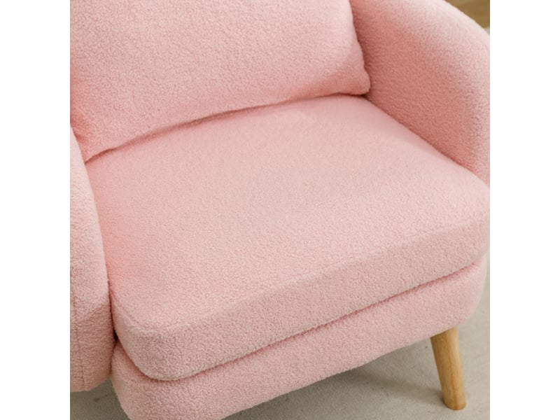  Fauteuil salon moderne en velours teddy rose, assise rembourrée confortable pour intérieur  - Conforama E