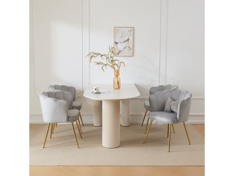  Lot de 4 chaises de salle à manger 58x63x77cm – avec pieds dorés - coussin papillon velours - gris  - Conforama D
