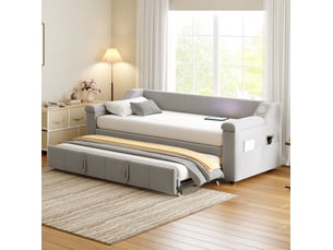 Lit extensible 90x190 cm <strong>FLORAGRACE</strong> <strong></strong> coloris gris