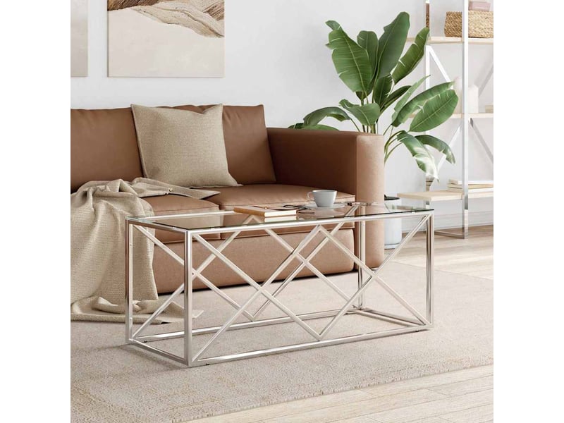  Table basse - table de salon - table à thé 110x45x45 cm acier inoxydable et verre  - Conforama B
