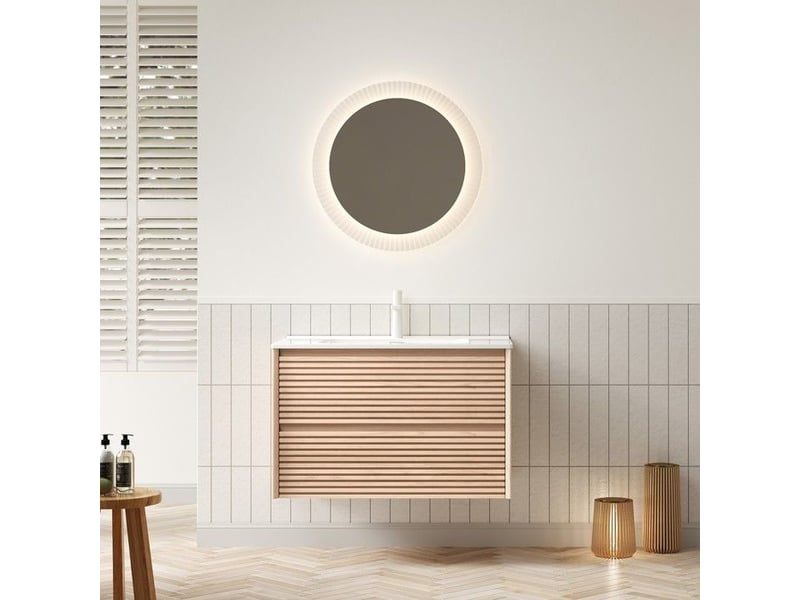 Meuble sous vasque - bron - 81cm - céramique blanche - finition noyer - 2 tiroirs 81x46.5x51.5cm - Conforama B