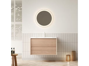 Meuble sous vasque - bron - 81cm - céramique blanche - finition noyer - 2 tiroirs