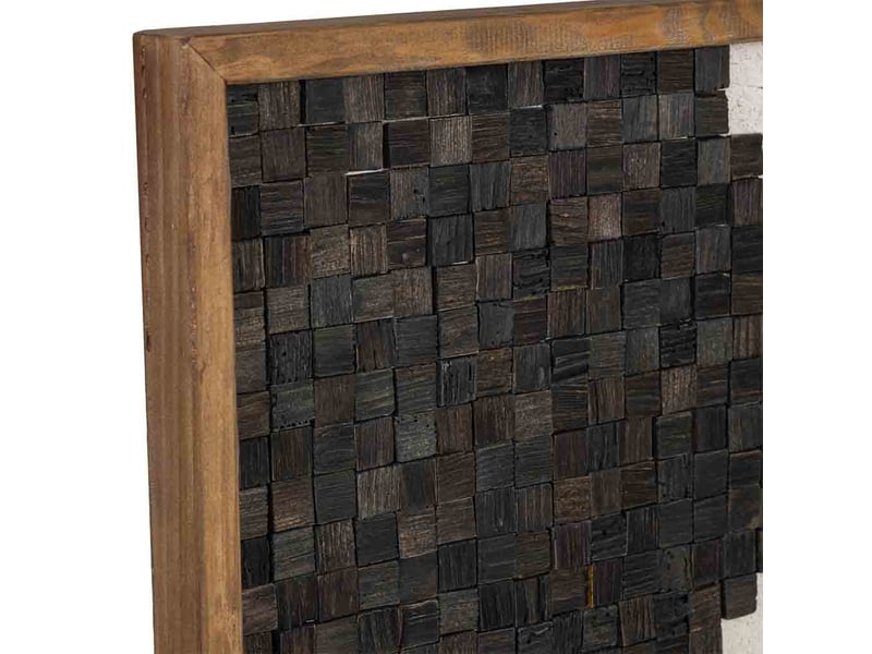 Tableau artisanal en bois recyclé relief beige et noir 62x4x82 cm h - Conforama E