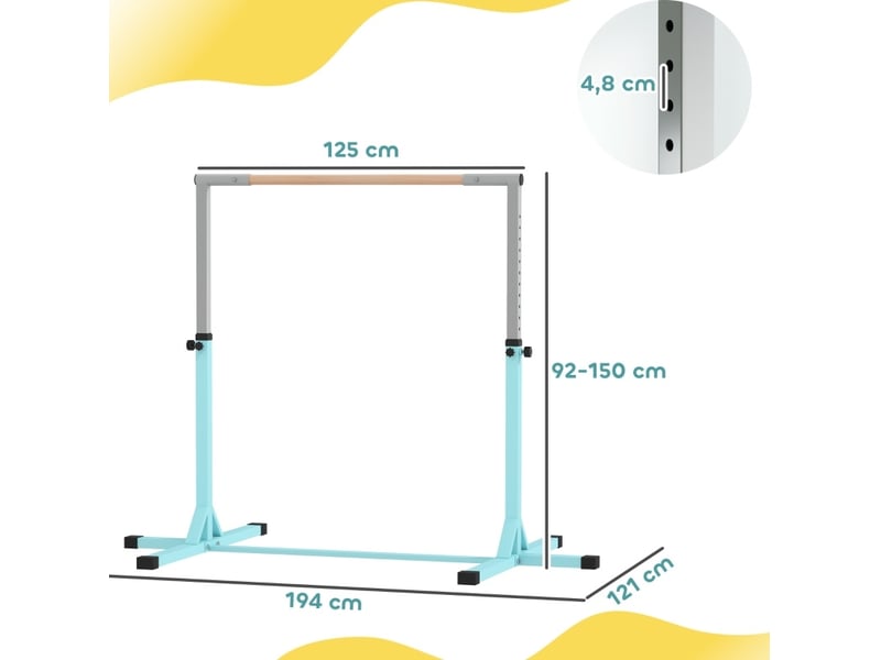  Barre fixe de gymnastique enfant réglable 92-150 cm bleu clair, acier et bois de hêtre, jusqu'à 75 kg  - Conforama C