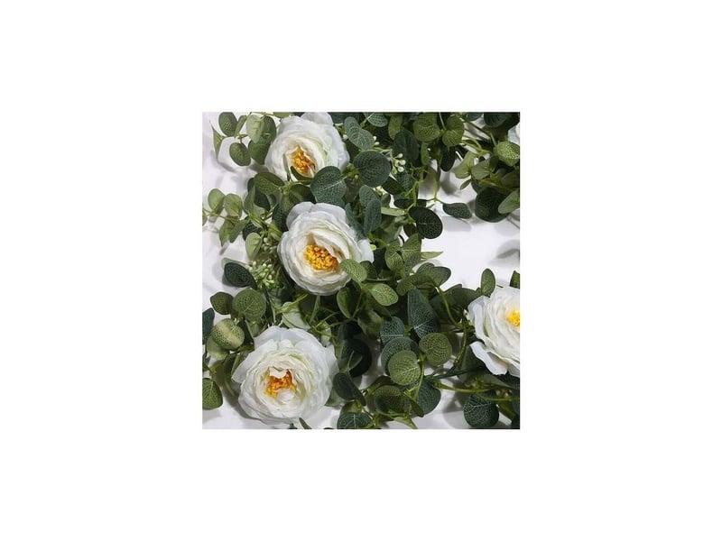  Guirlande d'eucalyptus avec camélias, 2m, fausse fleur artificielle, décoration de vigne rose en soie, fausse feuille suspendue  - Conforama A