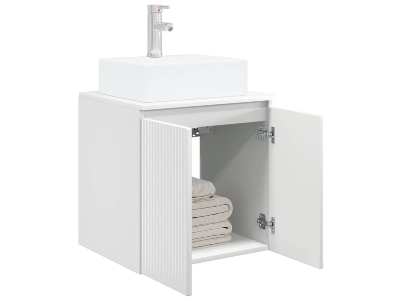  Vanité de lavabo mural, meuble de rangement blanc brillant 49.5x41x62.5 cm  - Conforama C