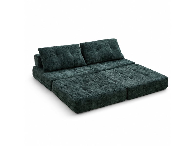  Canapé droit convertible 1 place en tissu vert foncé, avec coussins tête et lombaires pour petits espaces  - Conforama A