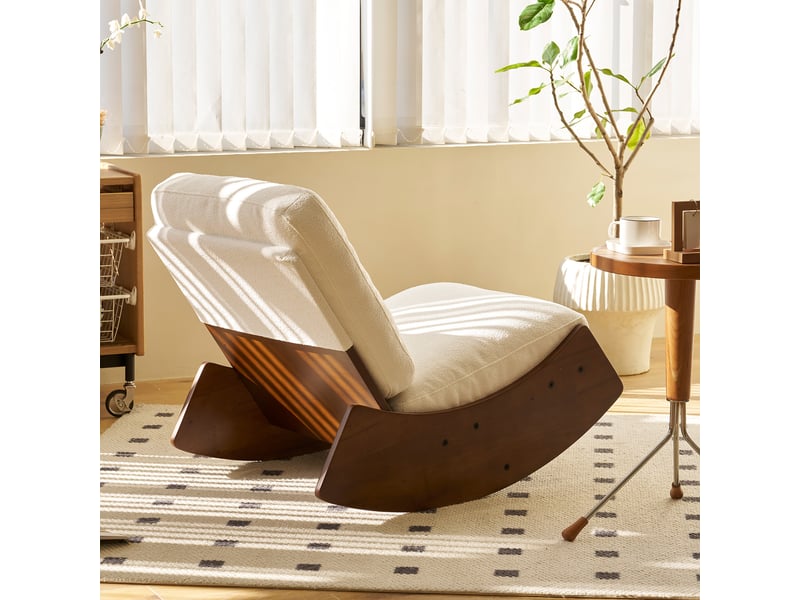  Lot de 2 chaises à bascule, fauteuil d'allaitement blanc en velours côtelé et bois massif, 90x61.5x71.9 cm  - Conforama R