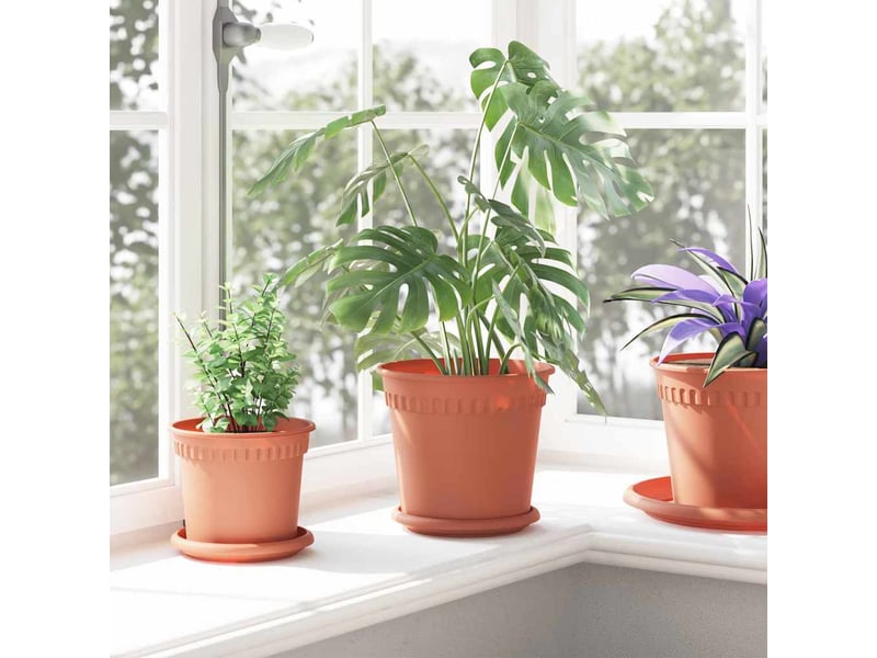 Jardinière - pot à fleurs rond 24 pcs rouge brique ø 19 x 16,5 cm plastique - Conforama D