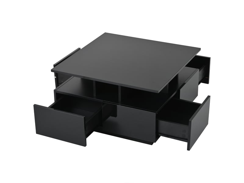 Table basse de salon 70 x 70 x 40 cm, finition laquée brillante, avec éclairage led intégré, console à 4 tiroirs, table d'appoint au design géométrique, noire, charge maximale 30 kg  - Conforama D