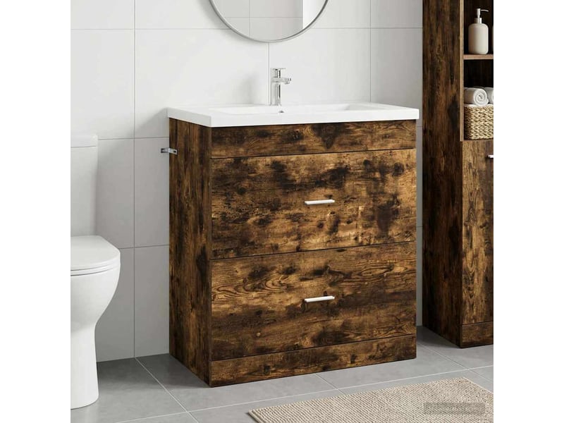  Meuble sous lavabo de salle de bain, commode chêne fumé shl2354  - Conforama B