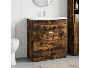 Meuble sous lavabo de salle de bain, commode chêne fumé shl2354