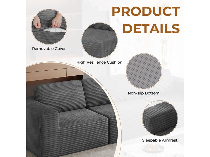  Canapé modulaire panoramique 7 places ouvert à droite,velours côtelé,1 pouf,canapé compressé pour grand salon,404x303x82cm,gris 404x303x82CM - Conforama D
