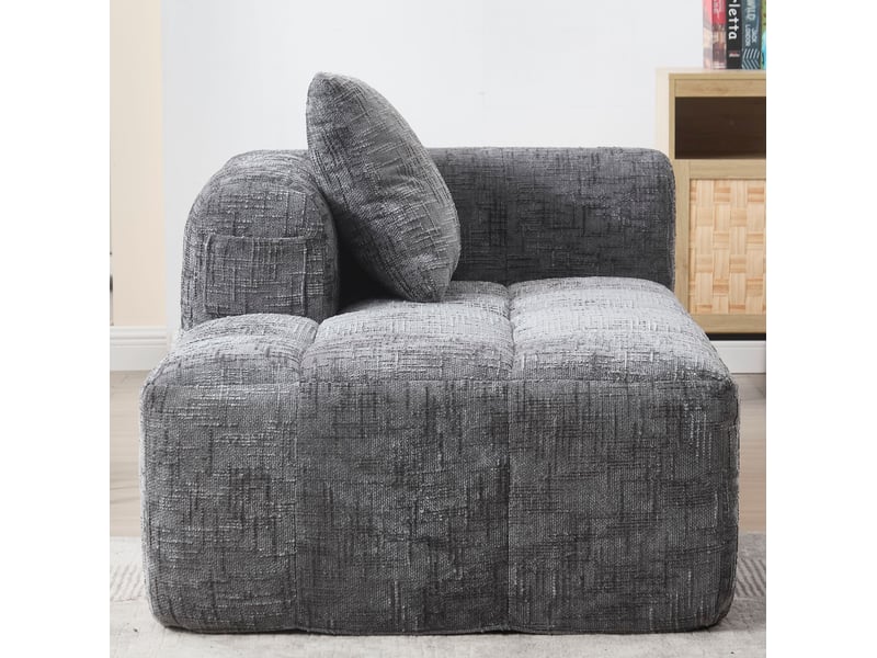  Chaise longue fixe 1 place en tissu gris 158 cm avec coussin et poches latérales, idéale pour votre salon  - Conforama E