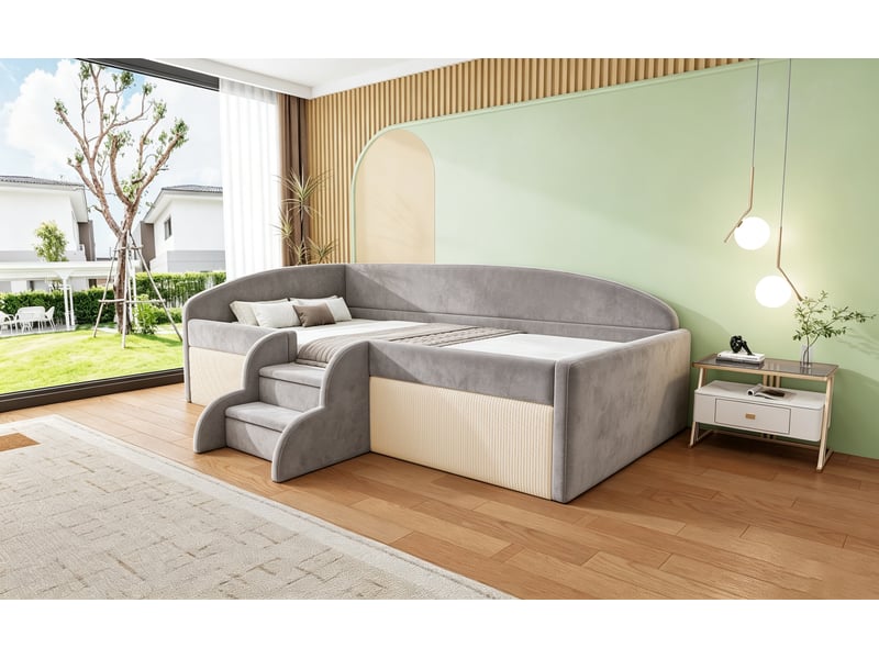  Lit jeune, 201x99x62 cm, roulettes, fermeture verrouillable, gris LDU00464AAE-conf-NEW - Conforama C