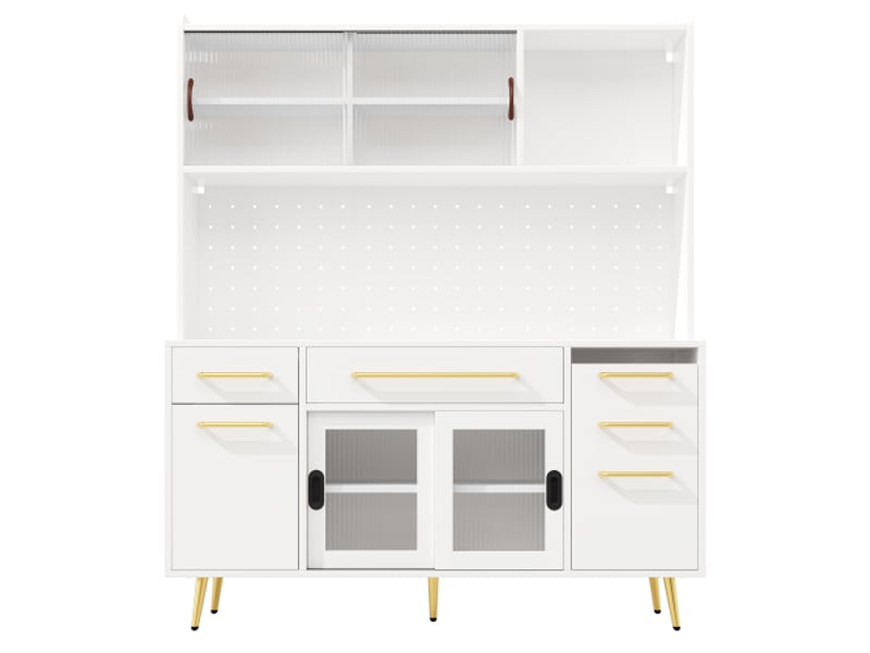  Buffet moderne led avec panneau perforé, tiroir et porte vitrée, blanc, cuisine &amp; salon  - Conforama A