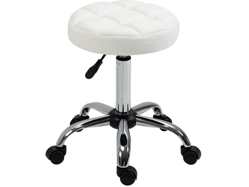  Tabouret de bureau réglable blanc en cuir régénéré, pivotant sur roulettes, compact pour salon ou bureau  - Conforama A