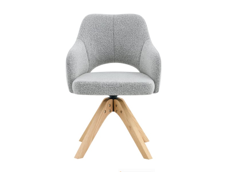 Lot de 2 chaises pivotantes chic rétro, tissu gris clair texturé, pieds bois massif, rotation 360° - salle à manger - Conforama A