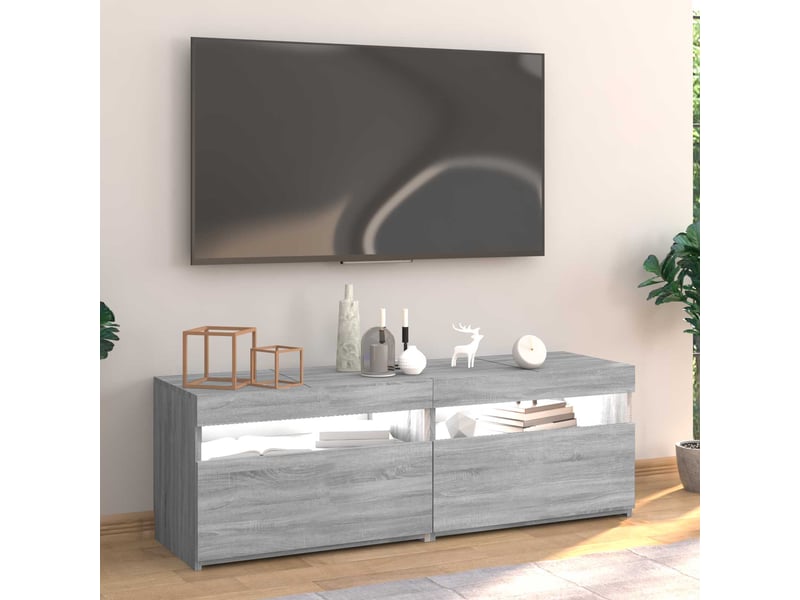  Meuble tv - banc tv - meuble de rangement avec lumières led sonoma gris 120x35x40 cm  - Conforama B