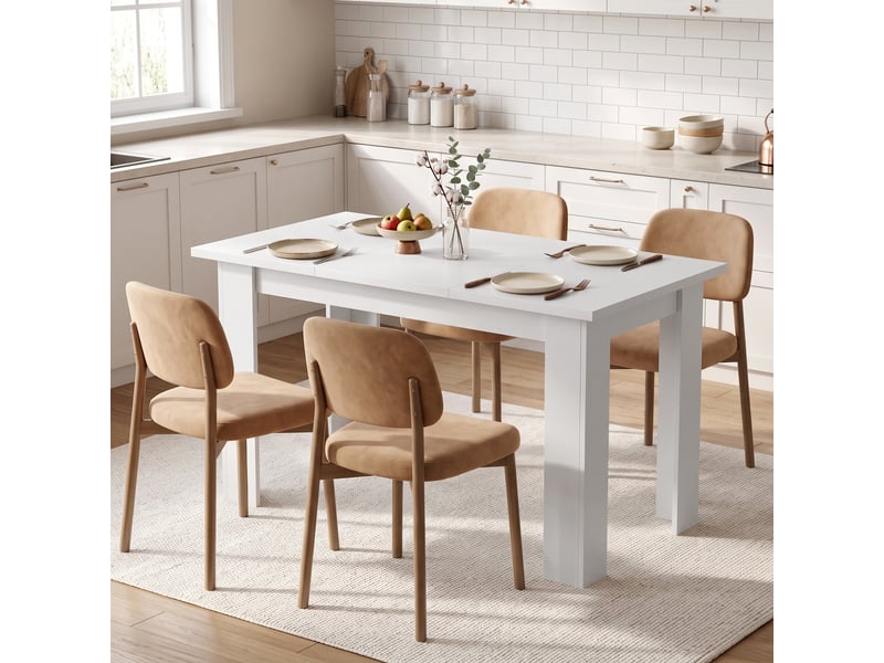  Table à manger pour 4 personnes avec plateau relevable et rangements cachés, 120 x 60 x 75,5 cm, blanc  - Conforama D