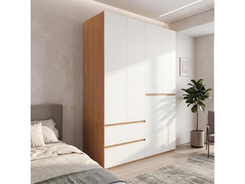  Armoire — blanche — 180 × 50 × 200 cm — 6 portes — 5 tiroirs  - Conforama B