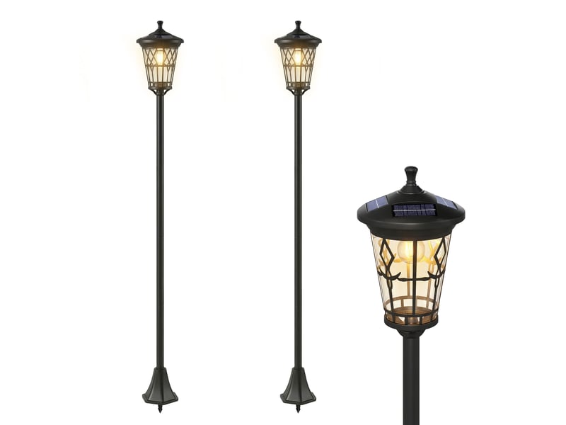  Lot de 2 lampes solaires d'extérieur à hauteur réglable, en acier inoxydable et abs, 23,5 x 23,5 x 186 cm, noires  - Conforama A