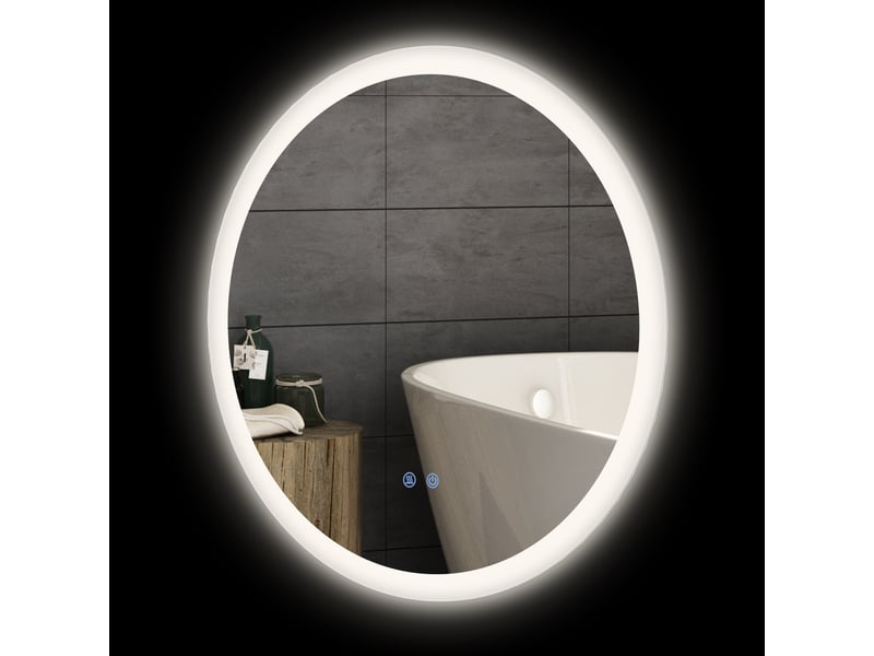  Miroir rond lumineux led de salle de bain ø 60 cm mural avec éclairage 3 couleurs interrupteur tactile 29 w gris  - Conforama B