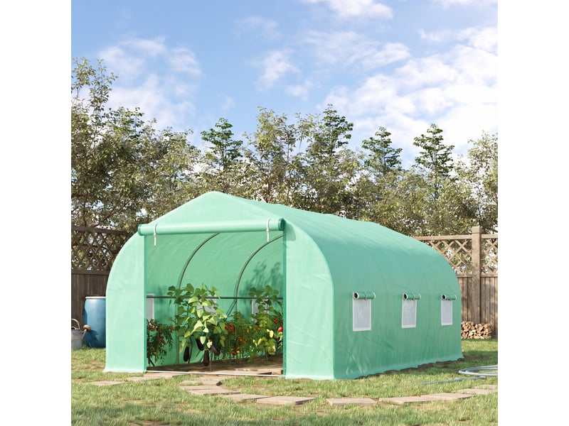 Serre tunnel de 4,5 x 3 x 2 m avec toit incliné en pe et tubes d'acier vert foncé  - Conforama C