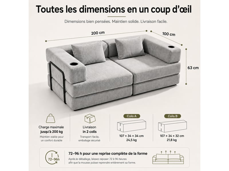 Canapé-lit pliable sans cadre, en tissu velours - Conforama W