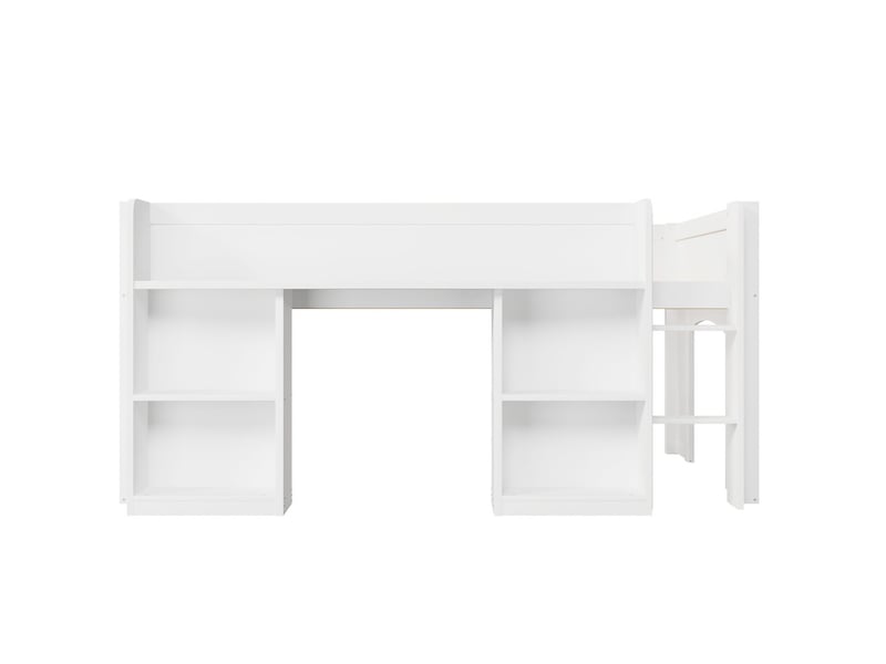 Lit mezzanine en bois, 90 x 200 cm, avec bibliothèque intégrée, espace de rangement et éclairage led multicolore sous le lit, blanc  - Conforama A