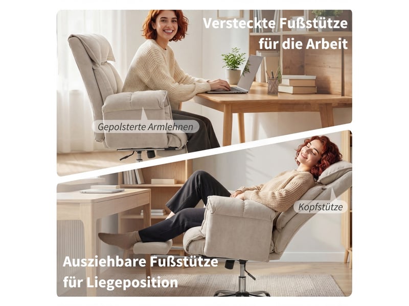  Fauteuil de bureau corian inclinable réglable repose-pieds gris clair  - Conforama D