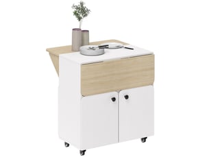 Table pliante roulante 70 x 83 x 75 cm blanche en bois, rangement et mobilité pour cuisine et salle à manger