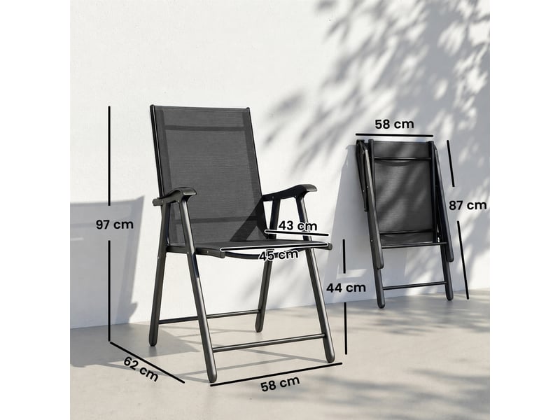  Lot de 2 chaises de jardin pliantes acier et textilène noir 58 x 62 x 97 cm  - Conforama C