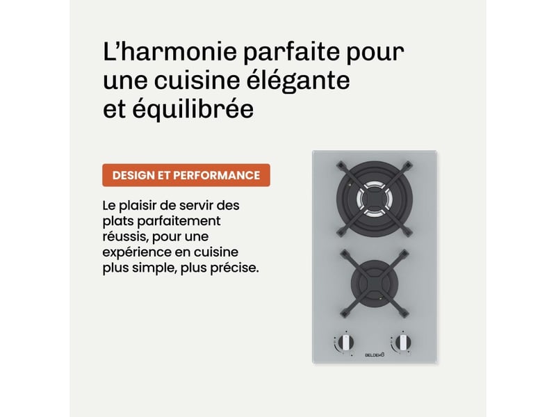  Beldeko plaque gaz 2 feux 5200 w - verre gris - brûleur double couronne - grilles en fonte - marque française  - Conforama D