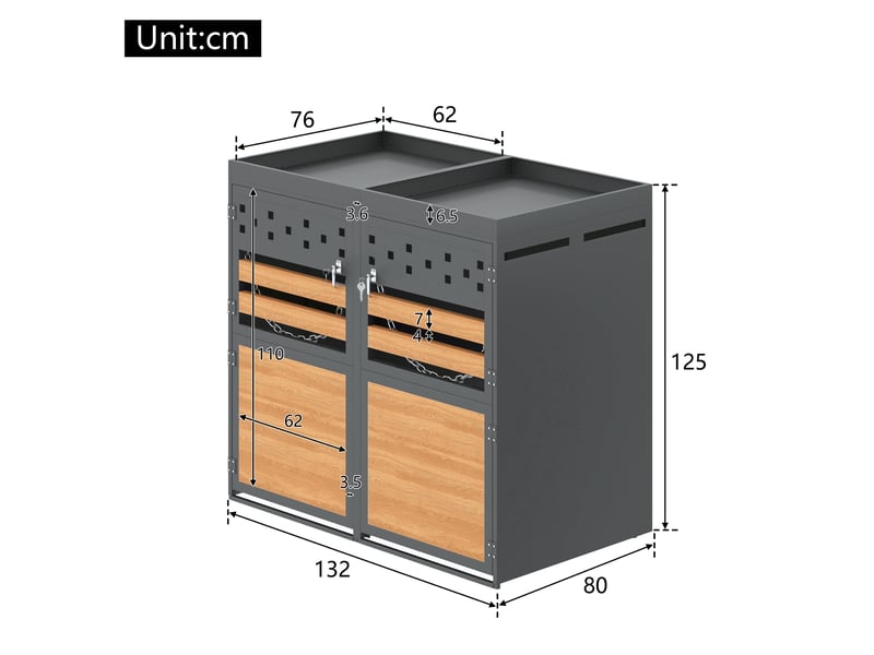  Cache-poubelles 2 bacs 120-240 l anthracite, toit végétalisable, portes effet bois  - Conforama C
