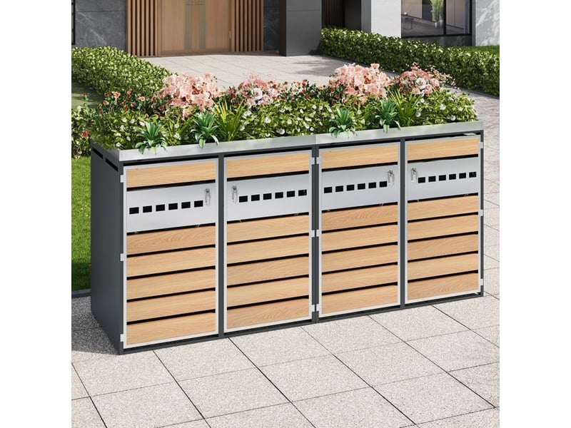  Boîte à ordures modulaire - quatre compartiments - jardinière intégrée - ventilation perforée - acier galvanisé bicolore - Conforama E