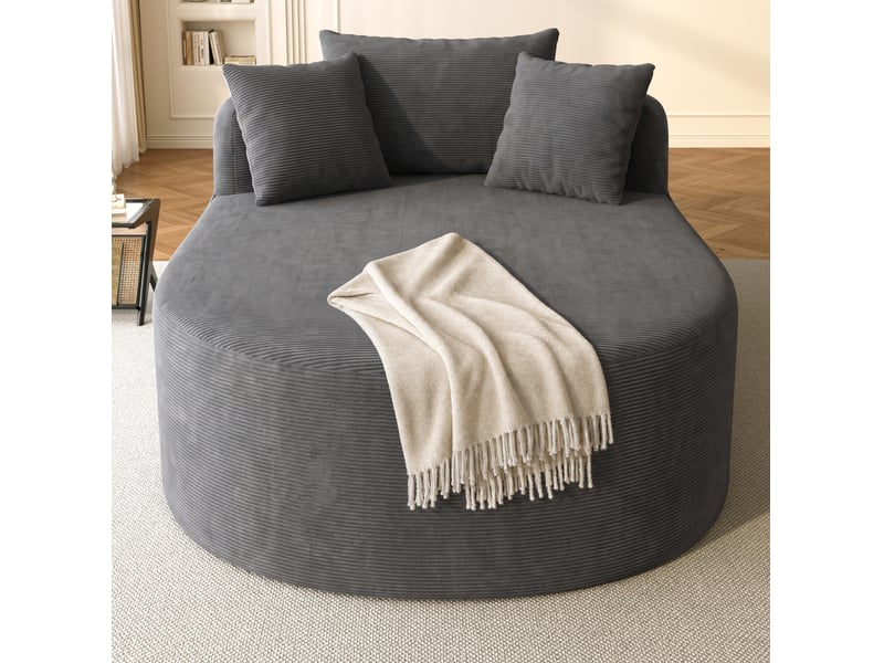  Fauteuil relax ovale 170x112,5x83 cm gris foncé en velours côtelé, assise profonde sans montage  - Conforama B