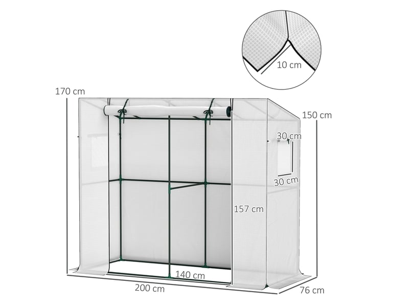  Serre de jardin en film - dimensions - protection uv - portes et fenêtres enroulables - structure en acier 200x76x170cm - Conforama C