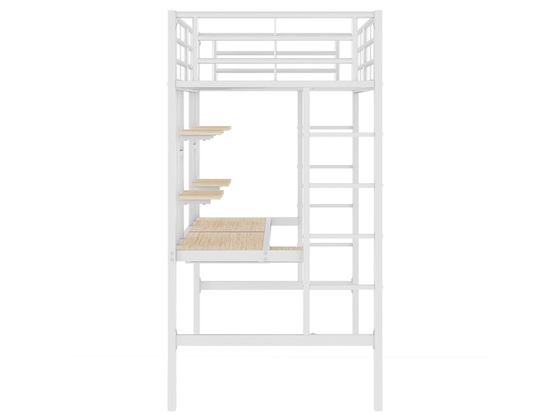 Lit mezzanine en métal blanc 90 × 200 cm, bureau intégré et 2 bibliothèques - Conforama E