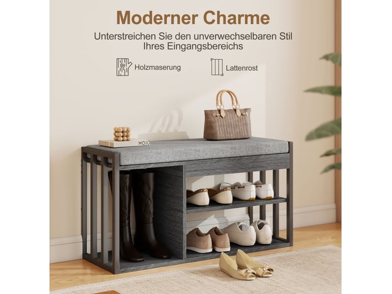  Banc à chaussures 86x30x45,4 cm à 3 niveaux avec coussin bois gris  - Conforama D