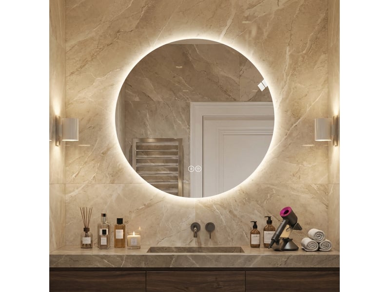  Miroir de salle de bain led rond 80 cm argenté, antibuée et dimmable  - Conforama B