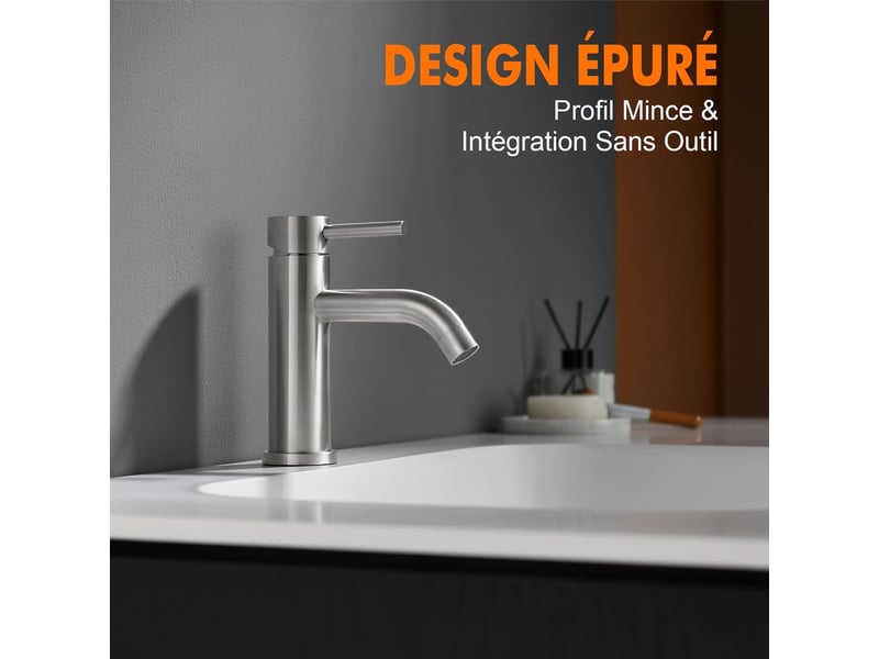  Robinet lavabo salle de bain, mitigeur monocommande en acier inoxydable, cartouche, eau chaudefroide LM2A116LM0815 - Conforama C