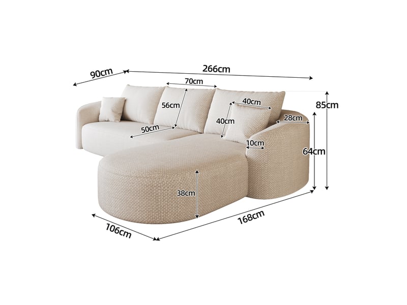 Canapé d'angle droit modulable 4 places sans montage en chenille blanc 266 × 168 × 85 cm - Conforama C