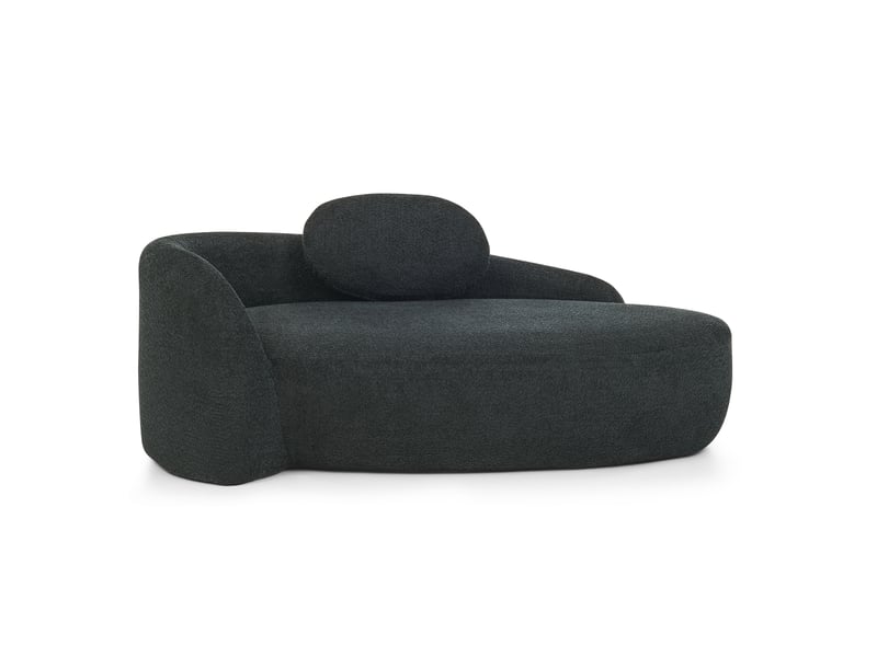  Canapé droit 1 place en tissu bouclette noir, design arrondi avec coussin, idéal pour salon et studio  - Conforama A
