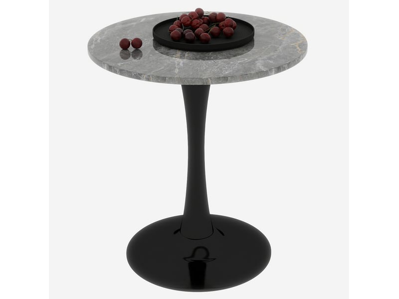  Table ronde 70x70x72 cm, 2 places, plateau veiné, pied central, marbre artificiel, noir et gris  - Conforama A