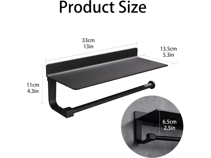  Porte-papier toilette, porte-essuie-tout, accessoires de cuisine, aluminium mat, porte-papier essuie-tout sans perçage, noir  - Conforama D