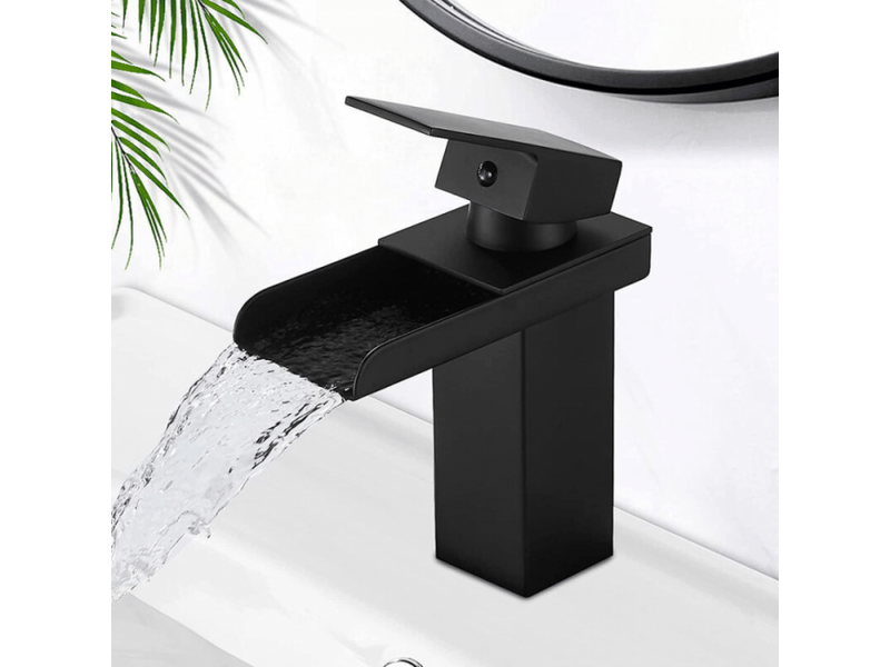  Noir robinet cascade pour salle bain mitigeur de lavabo en acier inox eau froide et chaude disponible avec tuyau 38  - Conforama D